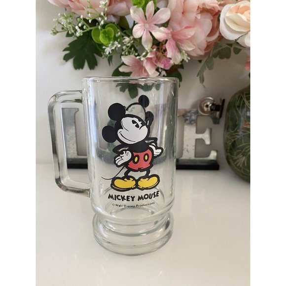 Vintage‎ Disney World Mickey Mouse Beer Glass Mug Stein Footed Clear 16oz 1970s - Picture 10 of 16